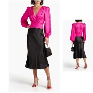 RONNY KOBO Eugenia Wrap-Effect Leopard Satin-Jacquard Top Hot Pink S
